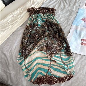 Strapless Animal Print Dress - Brown and Teal